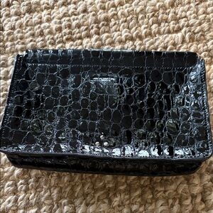 Jerome Dreyfuss Black Croc-Embossed Patent Leather Clutch